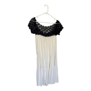 Carolina K Black Crochet Cream Tiered Viscose Mini Dress Boho Made in Argentina
